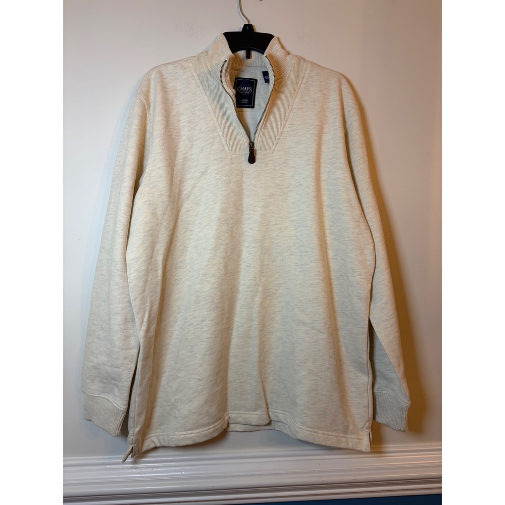 Chaps Quarter Zip Pullover Men L Cream Heather Sueded Fleece Mock Neck Crest